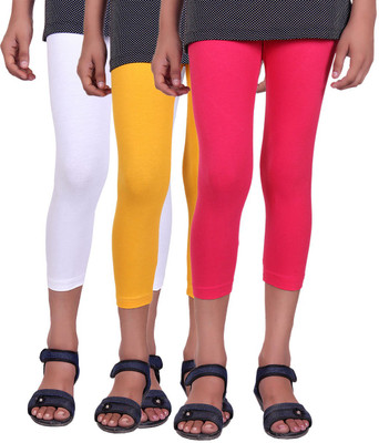 

Alisha Capri For Girls Casual Solid Cotton(Multicolor Pack of 3, Rani;white;yellow