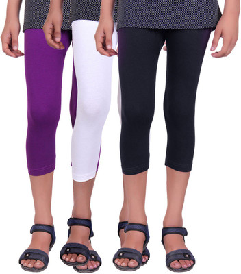 

Alisha Capri For Girls Casual Solid Cotton(Multicolor Pack of 3, Black;purple;white