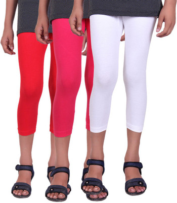 

Alisha Capri For Girls Casual Solid Cotton(Multicolor Pack of 3, Rani;red;white