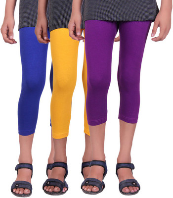 

Alisha Capri For Girls Casual Solid Cotton(Multicolor Pack of 3, Purple;royal blue;yellow