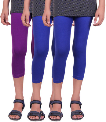 

Alisha Capri For Girls Casual Solid Cotton(Multicolor Pack of 3, Purple;royal blue