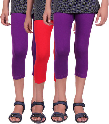

Alisha Capri For Girls Casual Solid Cotton(Multicolor Pack of 3, Purple;red