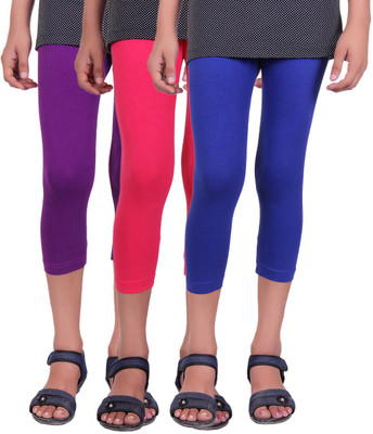 

Alisha Capri For Girls Casual Solid Cotton(Multicolor Pack of 3, Purple;rani;royal blue