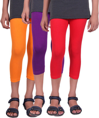 

Alisha Capri For Girls Casual Solid Cotton(Multicolor Pack of 3, Orange;purple;red