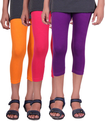 

Alisha Capri For Girls Casual Solid Cotton(Multicolor Pack of 3, Orange;purple;rani