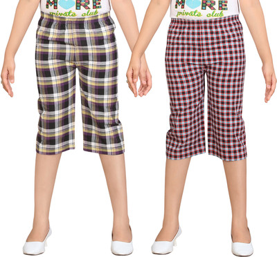 

Sini Mini Capri For Girls Casual Checkered Cotton(Multicolor Pack of 2