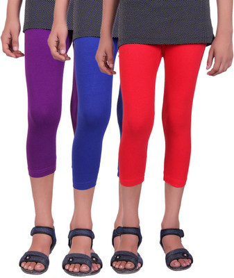 

Alisha Capri For Girls Casual Solid Cotton(Multicolor Pack of 3, Purple;red;royal blue