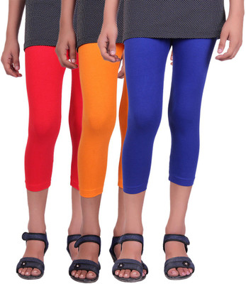 

Alisha Capri For Girls Casual Solid Cotton(Multicolor Pack of 3, Orange;red;royal blue