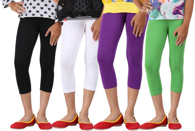 

Greenwich Capri For Girls Casual Solid Cotton(Multicolor Pack of 4, Black;green;purple;white