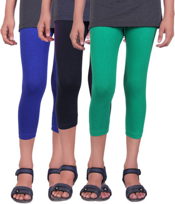 

Alisha Capri For Girls Casual Solid Cotton(Multicolor Pack of 3, Black;green;royal blue