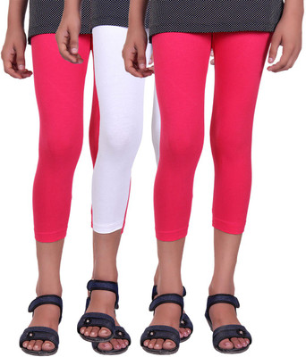 

Alisha Capri For Girls Casual Solid Cotton(Multicolor Pack of 3, Rani;white