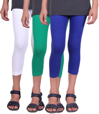 

Alisha Capri For Girls Casual Solid Cotton(Multicolor Pack of 3, Green;royal blue;white
