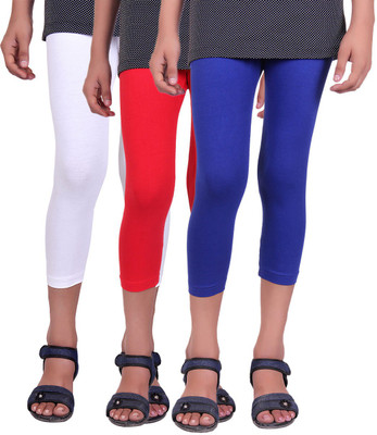 

Alisha Capri For Girls Casual Solid Cotton(Multicolor Pack of 3, Red;royal blue;white