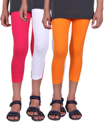 

Alisha Capri For Girls Casual Solid Cotton(Multicolor Pack of 3, Orange;rani;white