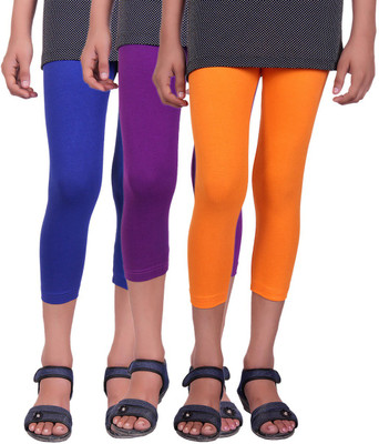 

Alisha Capri For Girls Casual Solid Cotton(Multicolor Pack of 3, Orange;purple;royal blue