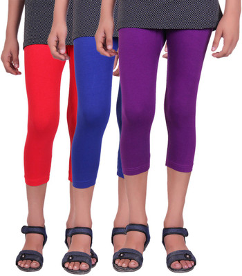 

Alisha Capri For Girls Casual Solid Cotton(Multicolor Pack of 3, Purple;red;royal blue
