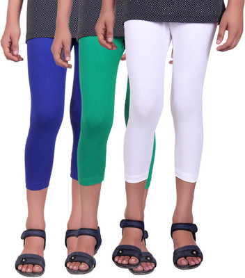 

Alisha Capri For Girls Casual Solid Cotton(Multicolor Pack of 3, Green;royal blue;white