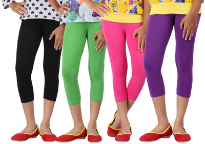 

Greenwich Capri For Girls Casual Solid Cotton(Multicolor Pack of 4, Black;fucshia;green;purple