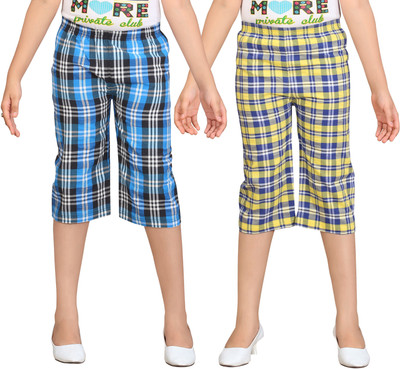 

Sini Mini Capri For Girls Casual Checkered Cotton(Multicolor Pack of 2