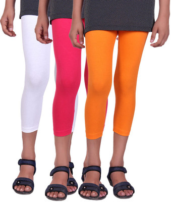 

Alisha Capri For Girls Casual Solid Cotton(Multicolor Pack of 3, Orange;rani;white