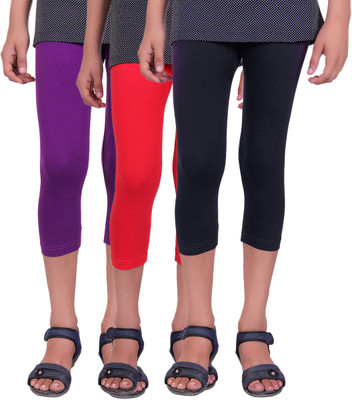 

Alisha Capri For Girls Casual Solid Cotton(Multicolor Pack of 3, Black;purple;red