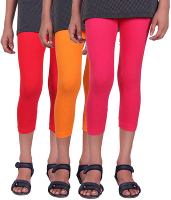 

Alisha Capri For Girls Casual Solid Cotton(Multicolor Pack of 3, Orange;rani;red