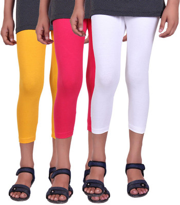 

Alisha Capri For Girls Casual Solid Cotton(Multicolor Pack of 3, Rani;white;yellow