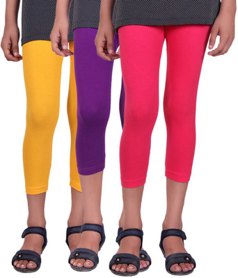 

Alisha Capri For Girls Casual Solid Cotton(Multicolor Pack of 3, Purple;rani;yellow