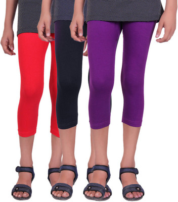 

Alisha Capri For Girls Casual Solid Cotton(Multicolor Pack of 3, Black;purple;red