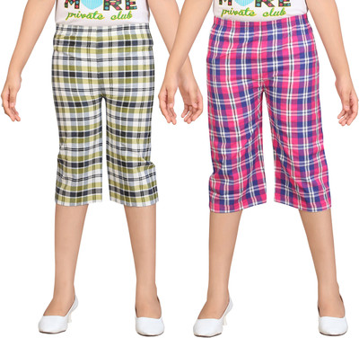 

Sini Mini Capri For Girls Casual Checkered Cotton(Multicolor Pack of 2