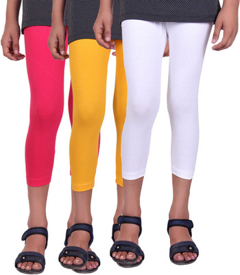 

Alisha Capri For Girls Casual Solid Cotton(Multicolor Pack of 3, Rani;white;yellow
