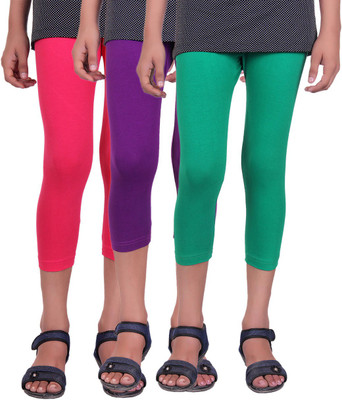 

Alisha Capri For Girls Casual Solid Cotton(Multicolor Pack of 3, Green;purple;rani