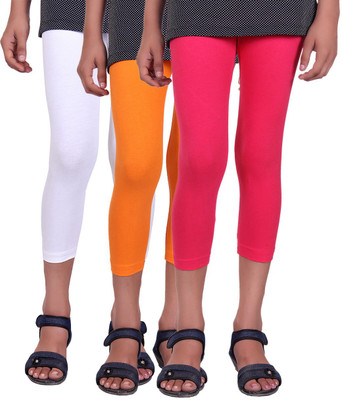 

Alisha Capri For Girls Casual Solid Cotton(Multicolor Pack of 3, Orange;rani;white