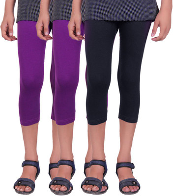 

Alisha Capri For Girls Casual Solid Cotton(Multicolor Pack of 3, Black;purple
