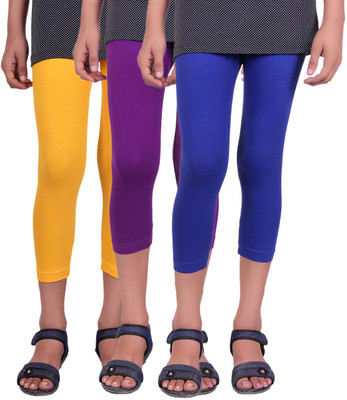 

Alisha Capri For Girls Casual Solid Cotton(Multicolor Pack of 3, Purple;royal blue;yellow