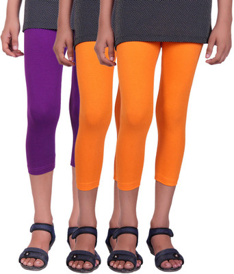 

Alisha Capri For Girls Casual Solid Cotton(Multicolor Pack of 3, Orange;purple