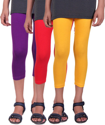 

Alisha Capri For Girls Casual Solid Cotton(Multicolor Pack of 3, Purple;red;yellow