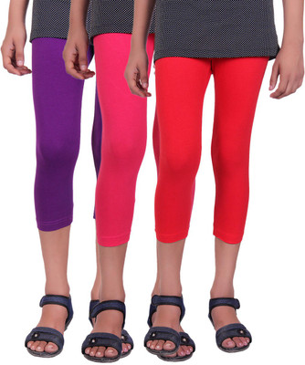 

Alisha Capri For Girls Casual Solid Cotton(Multicolor Pack of 3, Purple;rani;red