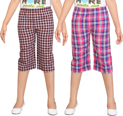 

Sini Mini Capri For Girls Casual Checkered Cotton(Multicolor Pack of 2