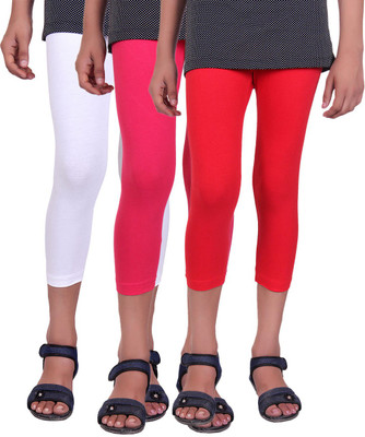 

Alisha Capri For Girls Casual Solid Cotton(Multicolor Pack of 3, Rani;red;white