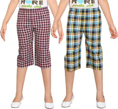 

Sini Mini Capri For Girls Casual Checkered Cotton(Multicolor Pack of 2