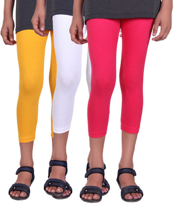 

Alisha Capri For Girls Casual Solid Cotton(Multicolor Pack of 3, Rani;white;yellow