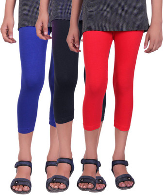 

Alisha Capri For Girls Casual Solid Cotton(Multicolor Pack of 3, Black;red;royal blue