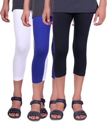 

Alisha Capri For Girls Casual Solid Cotton(Multicolor Pack of 3, Black;royal blue;white