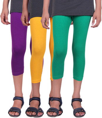 

Alisha Capri For Girls Casual Solid Cotton(Multicolor Pack of 3, Green;purple;yellow