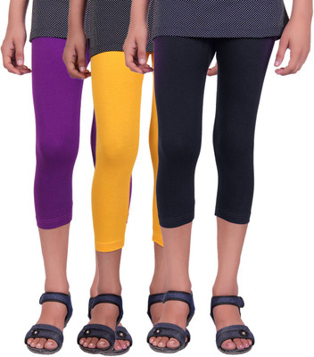 

Alisha Capri For Girls Casual Solid Cotton(Multicolor Pack of 3, Black;purple;yellow