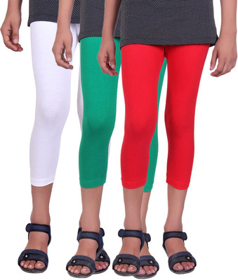 

Alisha Capri For Girls Casual Solid Cotton(Multicolor Pack of 3, Green;red;white