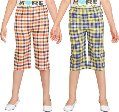 

Sini Mini Capri For Girls Casual Checkered Cotton(Multicolor Pack of 2