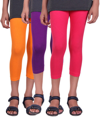 

Alisha Capri For Girls Casual Solid Cotton(Multicolor Pack of 3, Orange;purple;rani