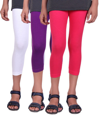 

Alisha Capri For Girls Casual Solid Cotton(Multicolor Pack of 3, Purple;rani;white